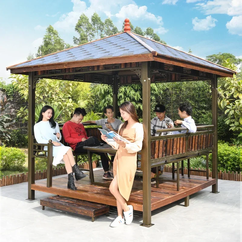 Yuanmao asphalt tile pavilion outdoor courtyard solid wood pavilion outdoor villa garden anti-corrosion wood sunshade canopy