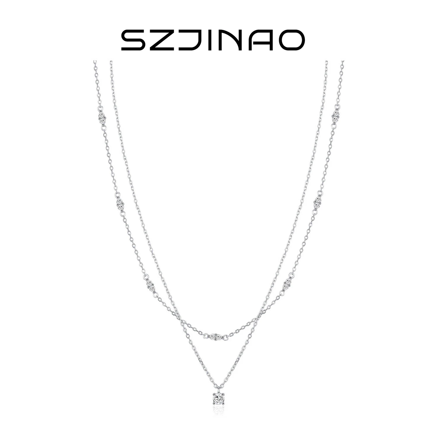 Moissanite Necklace Double Layers Stacking Collarbone Chain 925 Sterling Silver Niche Designs for Women Wedding Trendy Jewelry