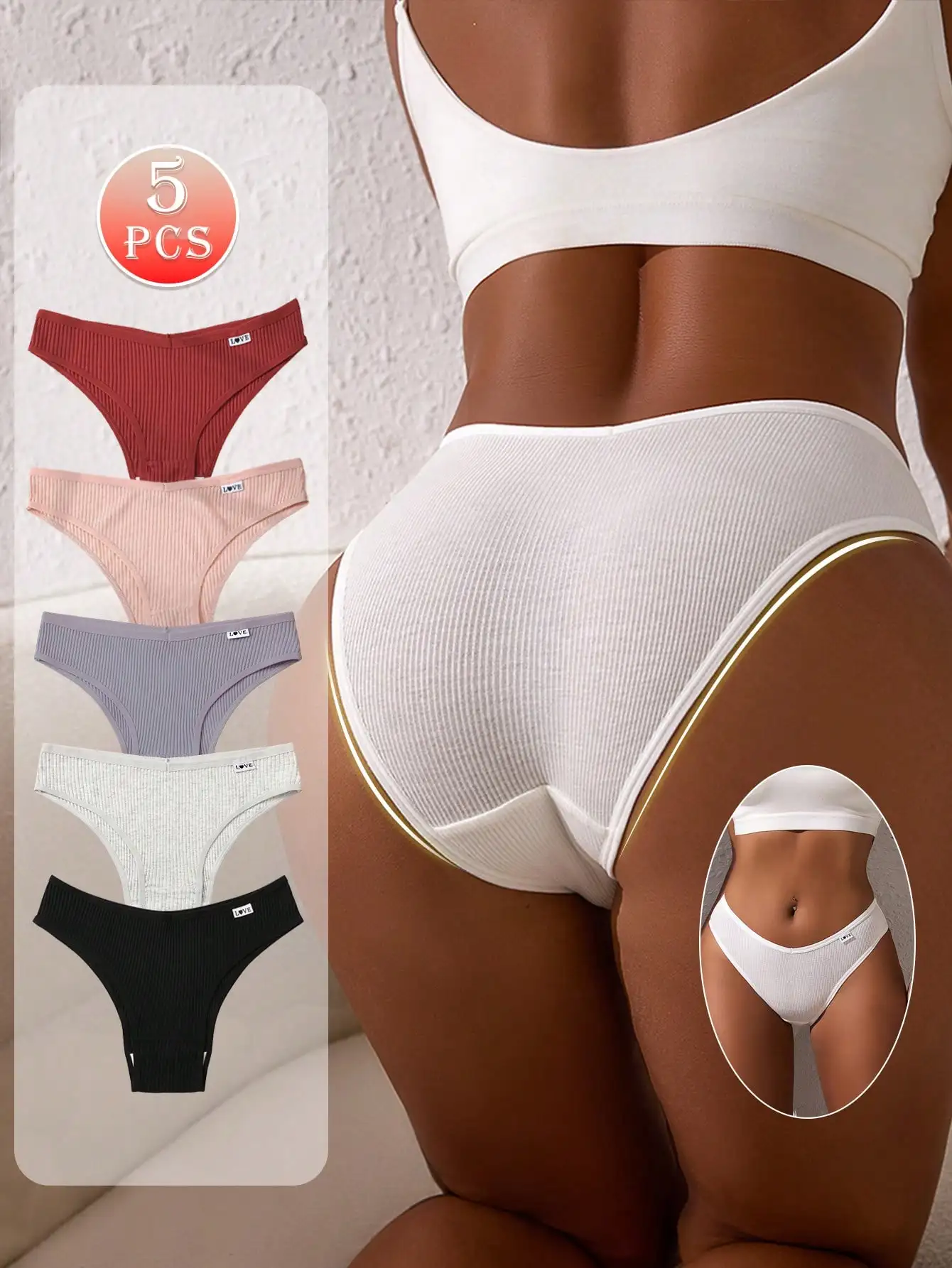 5 Stück/Packung Damen-Slips mit niedrigem Bund, niedriger Taille, niedlichem Aufdruck und Buchstaben-Design, hochelastisch – Detail 13