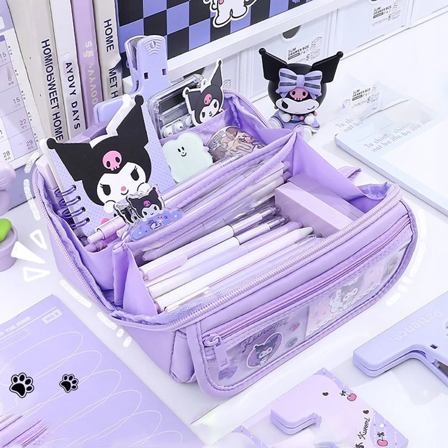 Sanrio Kuromi Prism Pen Case New Large Capacity High Beauty Cute Pencil Box Stationery Box Gift