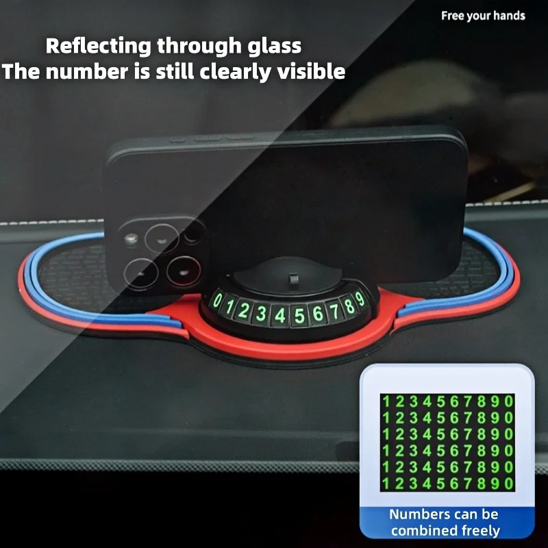 Multi Functional PVC Car Dashboard anti Slip Storage Pad, with Parking Number Plate and 360° Rotating Phone Holder