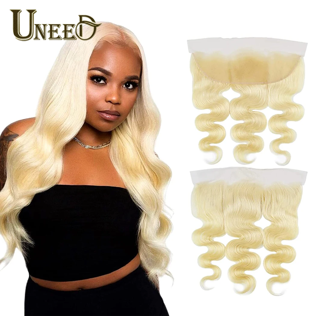 13x4 Ear to Ear Lace Frontal 613 Blonde Brazilian Remy Human Hair Body Wave Transparent 4x4 Lace Closure Pre Plucked Hairline