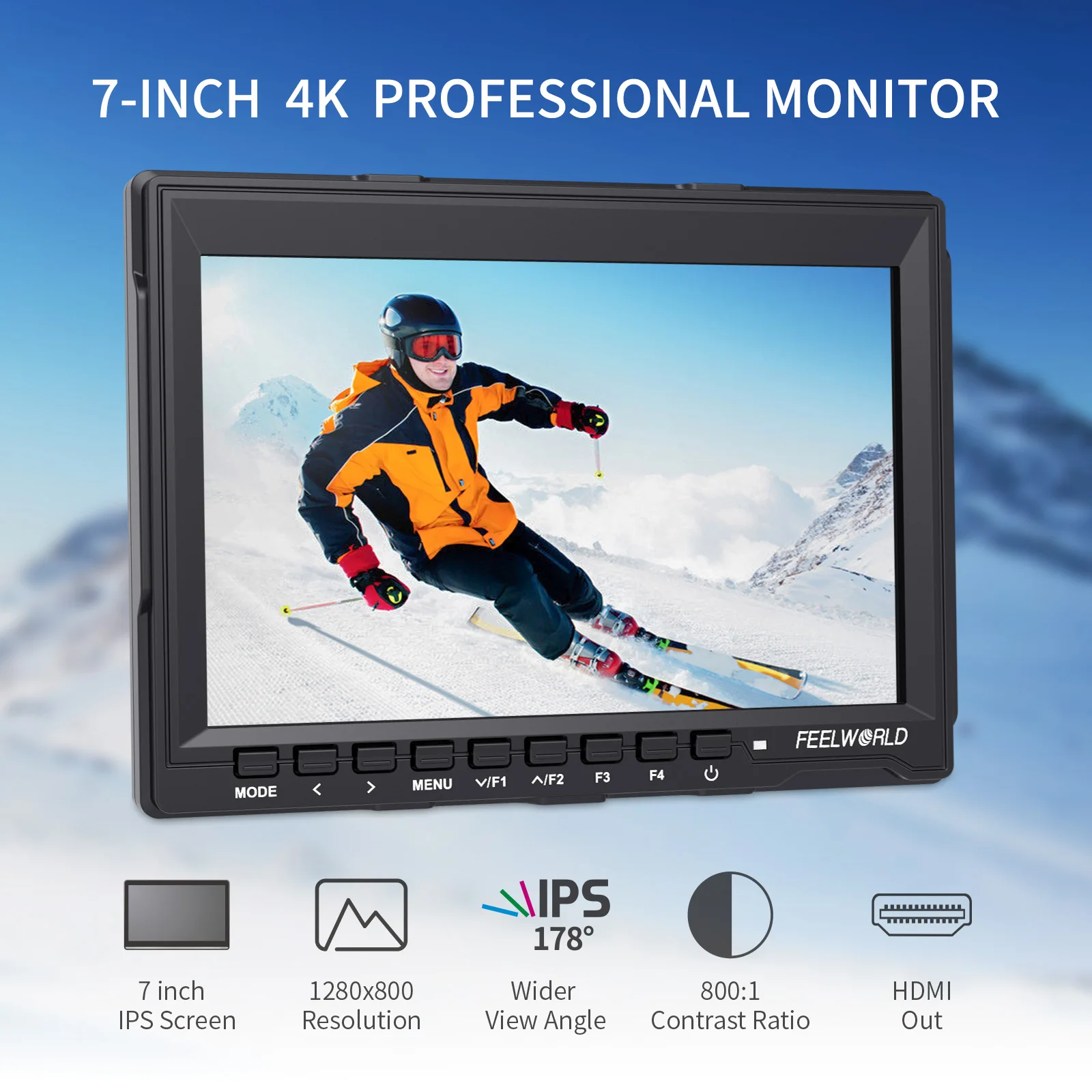 Feelworld 7 pollici HD 1280x800 DSLR Camera 4K Field Monitor HDMI AV Input schermo IPS 1200:1 rapporto di contrasto costante Monitor FW759