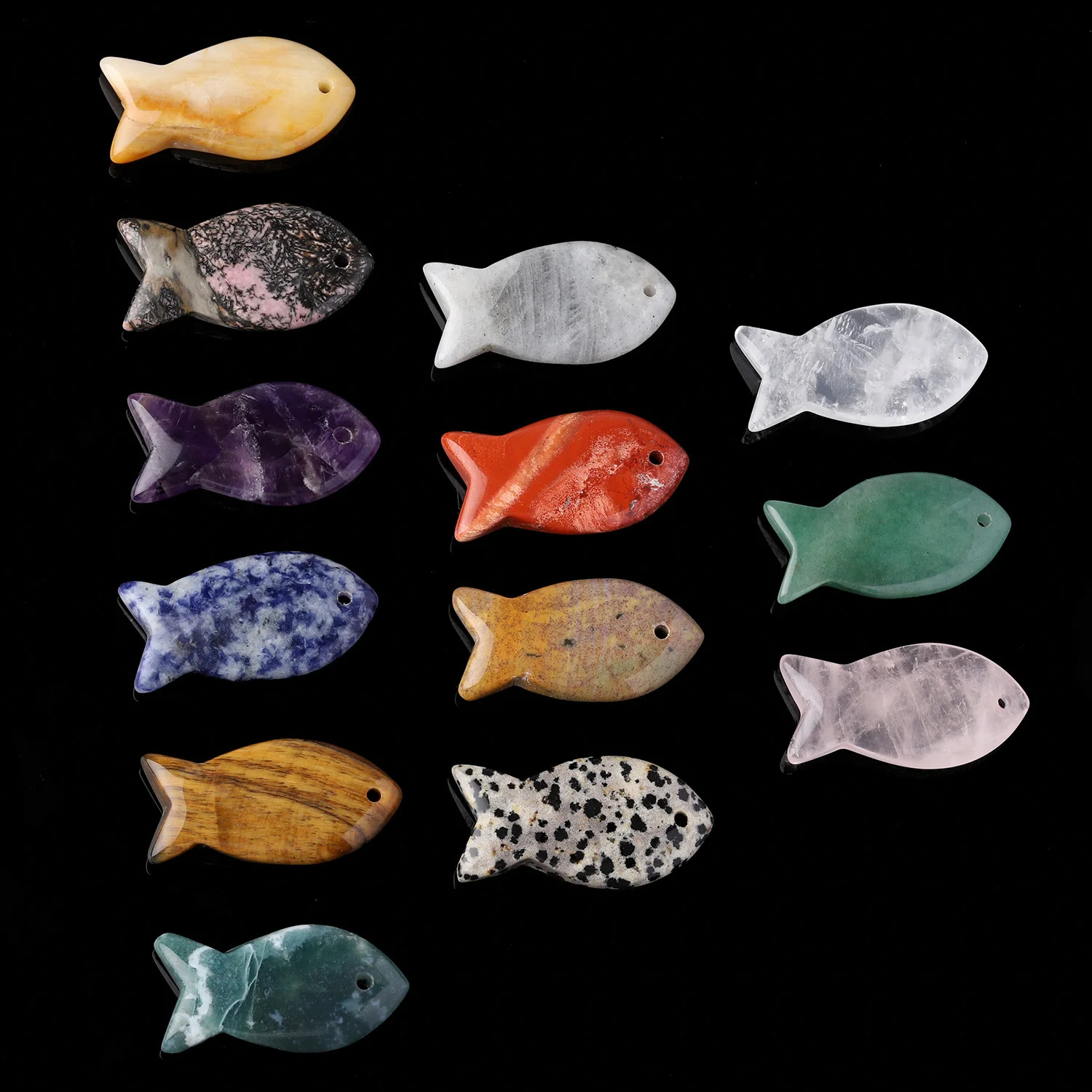 2.0x3.8cm Natural Small Fish Shape Stone Beads Tiger Eye Crystal Quartz Jade Agate Spacer Beads for Handmade DIY Pendant