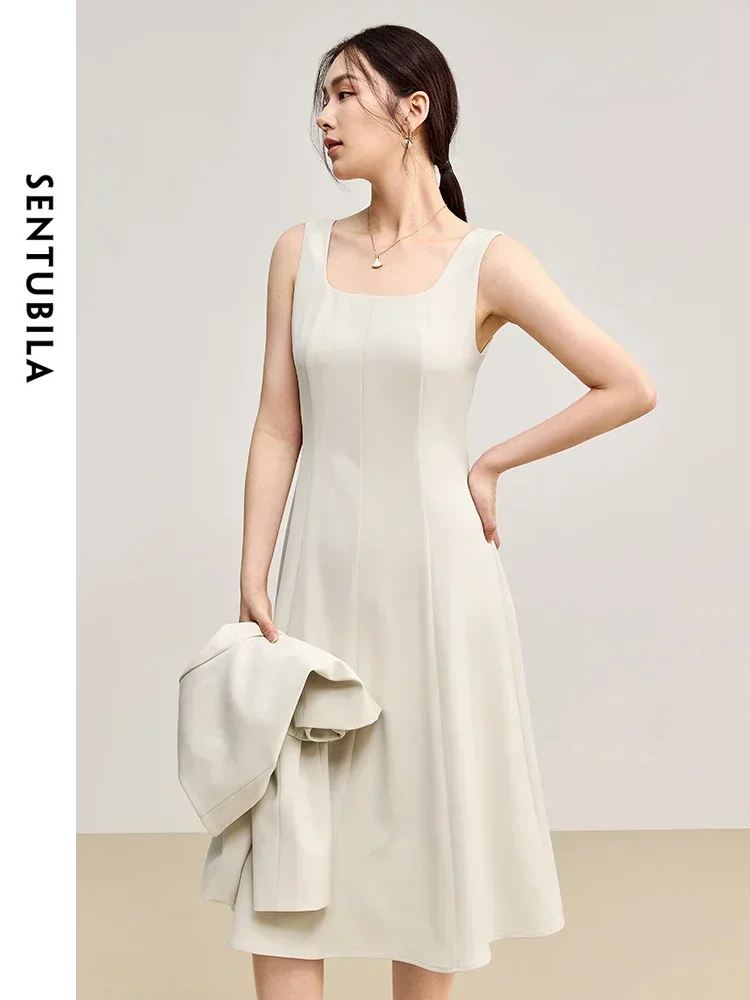 SENTUBILA femmes 2 pièces robe ensemble 2025 automne sans manches gilet a-ligne robe et veste courte bureau dame correspondant ensemble 143Z56089