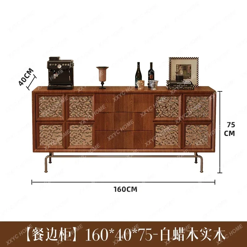 

Retro Solid Wood Sideboard Wall-mounted Integrated Storage Wine Cabinet Vintage Style