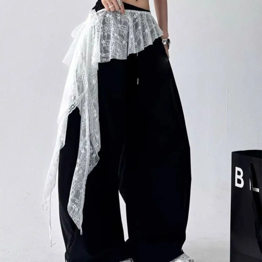 Embroidered Flower Lace Mini Skirt Irregular See Through Lace Up Ruffles Skirt Harajuku High Waist Butt Curtain
