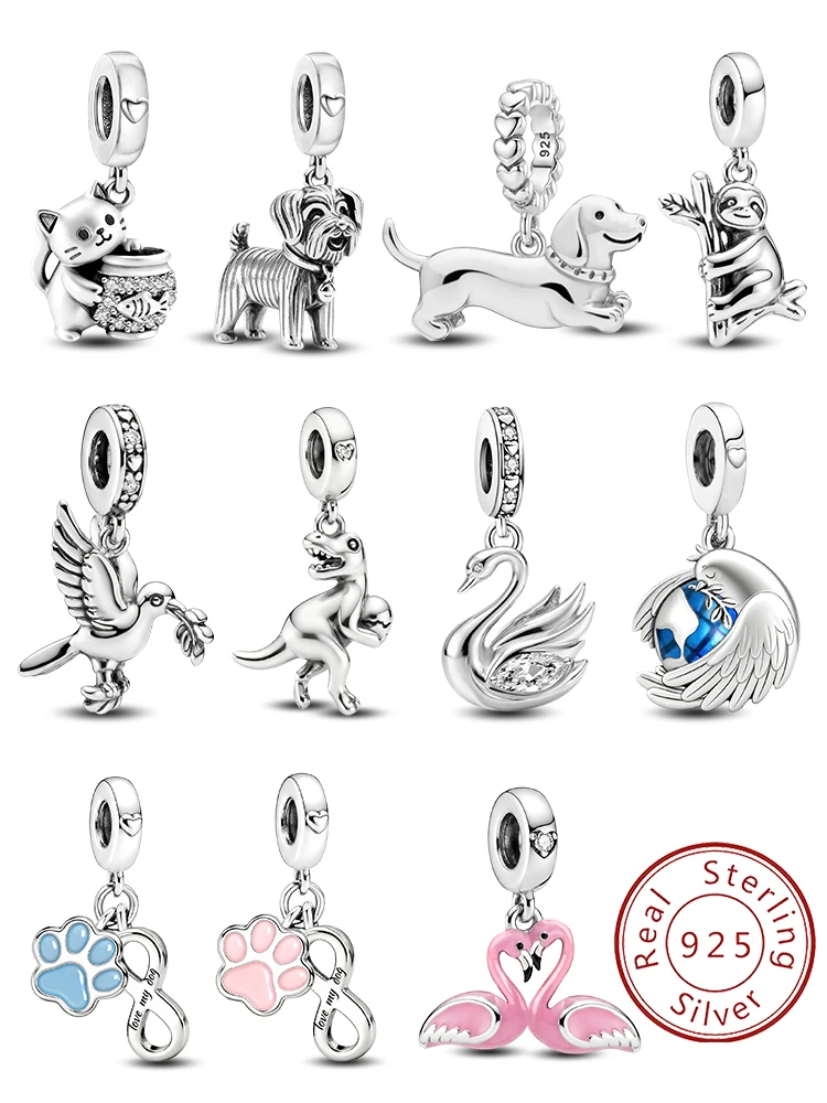 925 Sterling Silver Sausage Dog Koala White Dove Animal Series Charms Beads Fit Original  Bracelets Bangles Fine Jewelry Gift