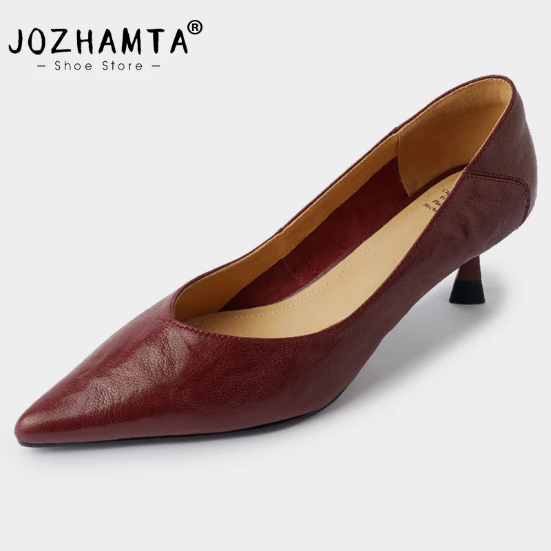 JOZHAMTA Size 34-41 Women Pumps Vinatge Real Leather Sexy Pointy Toe Thin High Heels Shoes Ins 2025 Spring Party Office Dress