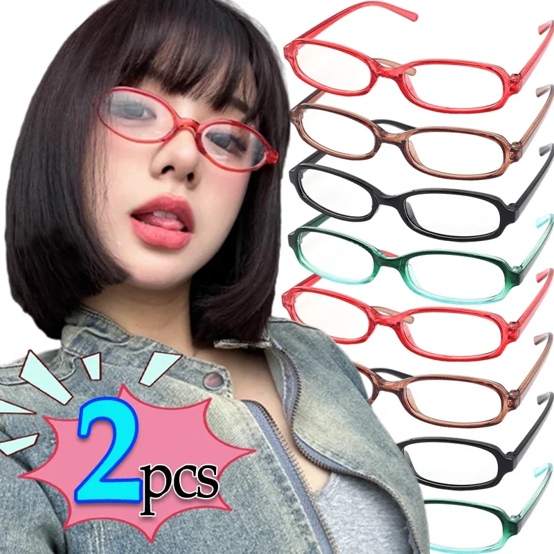 Y2K Women Retro Glasses Girls Red Green Frame Anti-Blue Eyeglasses Comfortable Driving Oval Frame Eyewear Fashion Accessories