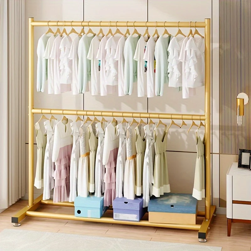 

JIUAN Двухслойная золотая металлическая вешалка, двухслойная независимая вешалка, артефакт для хранения входа в спальню, длина 23,62 дюйма