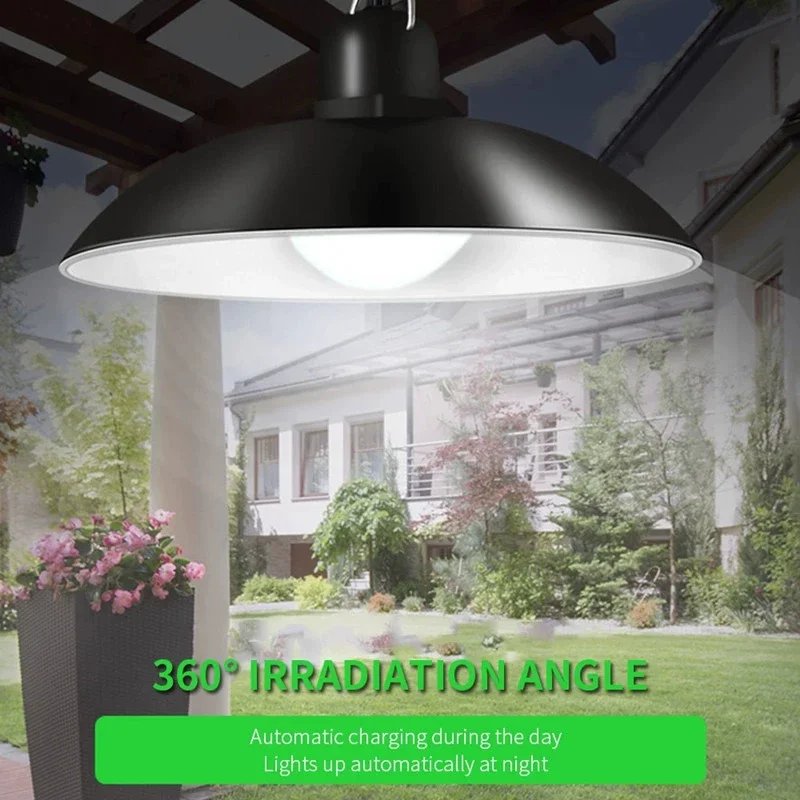 Solar Pendant Light Outdoor Waterproof LED Lamp Double-head Chandelier Decorations with Remote Control for Indoor Shed Barn Room