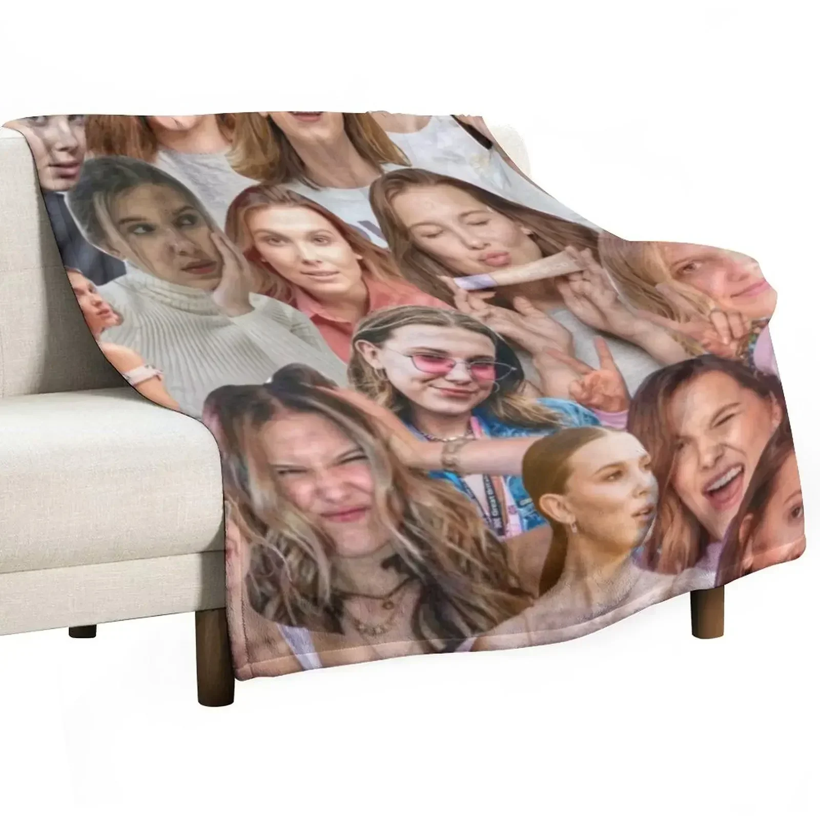 Millie Bobby Brown Edit Collage by Stasii Throw Blanket anime Flannel Fabric Plaid Loose Luxury St Blankets For Baby Blankets