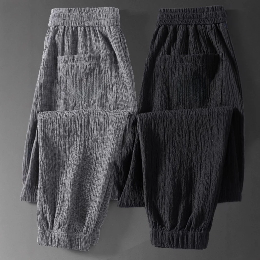 

Повседневные брюки Qui Dry Ice Silk, свободные удобные повседневные брюки с девятью точками, микроэластичные повседневные брюки, износостойкие, грязевые, легкие в уходе...