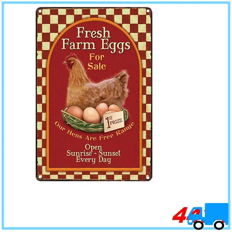 

Latest Vintage Tin Classic Decor Rooster Egg Vintage Decorative For Bars Patio Office Frameless Tin Painting