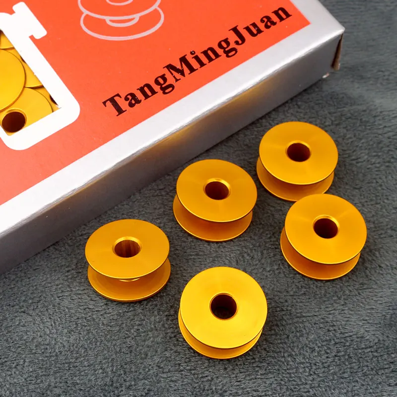 100PCS Computer Machine Flat Golden Bobbin Thread Core Industrial Lockstitch Sewing Machine Lock Core Aluminum Bobbin 2.1CM