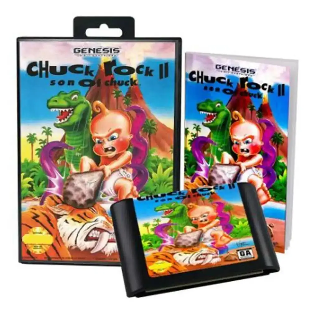 16비트 Sega MD 게임 카트리지 Megadrive Genesis 시스템용 박스 및 설명서가 포함된 HOT Chuck Rock 2