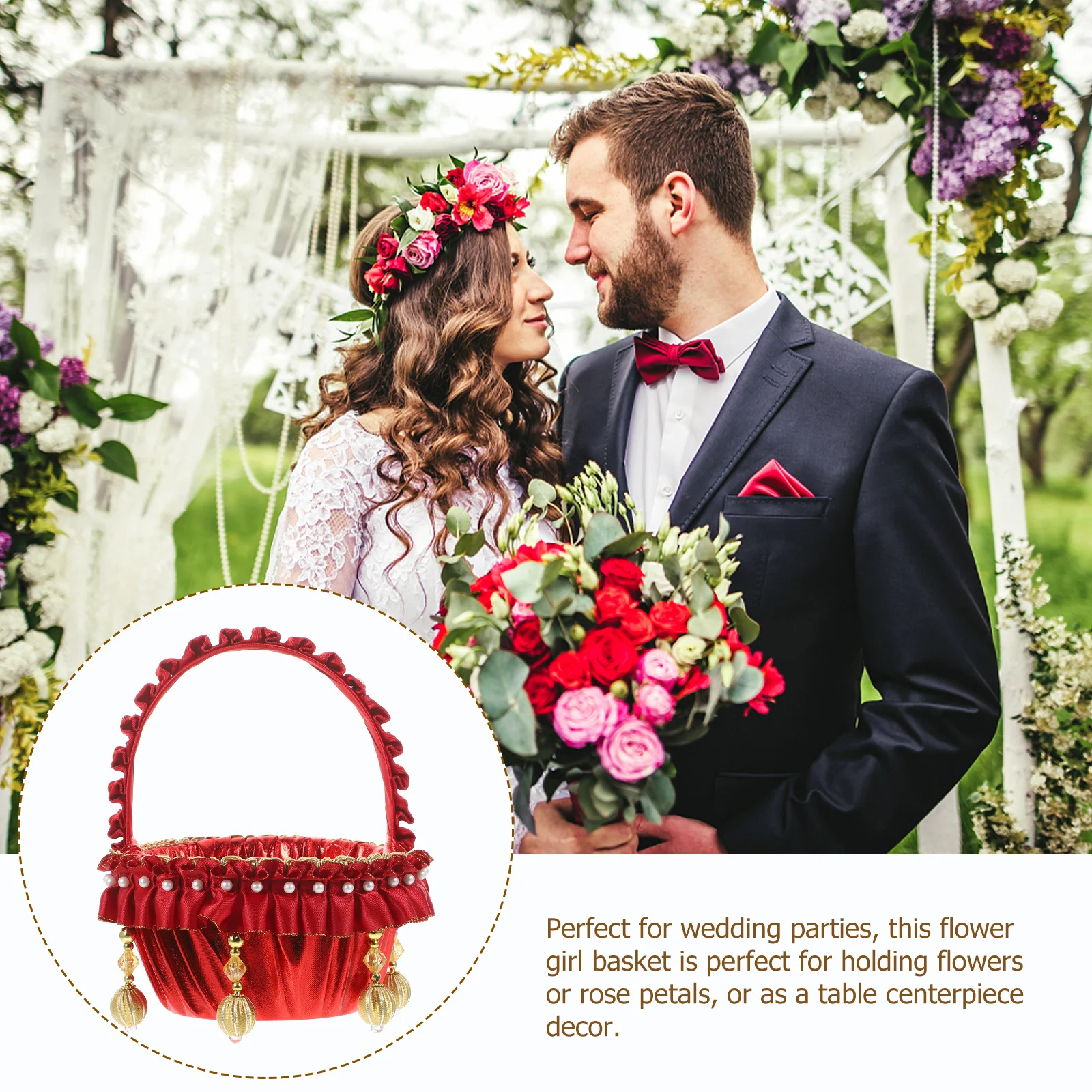 

Elegant Wedding Flower Girl Basket Lightweight Portable Rustic Lace Design for Flower Petals Party Decoration Basket Small