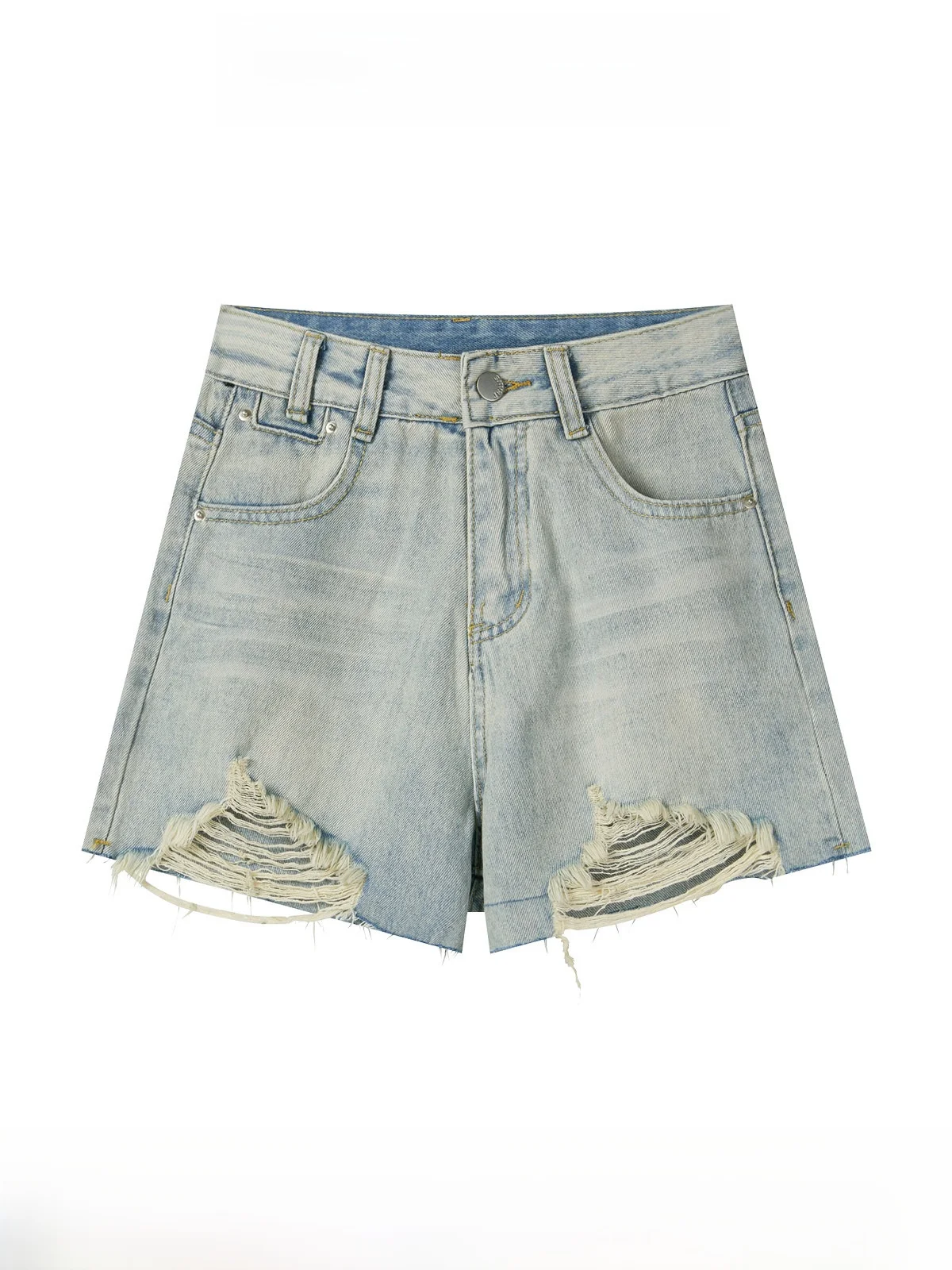 

Ретро джинсовые шорты с эффектом потертости, синие, женские, свободного кроя, летние, повседневные, с высокой талией, на пуговицах, для молодых женщин