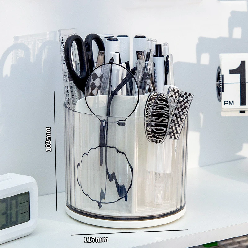 360 ° منظم القلم المكتبي الدوار مع الأدراج وحامل القلم #6