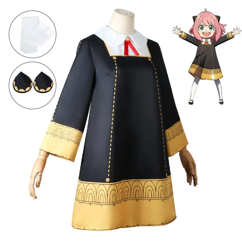 Anya Forger fantasia de cosplay anime para meninas e mulheres, uniforme de Halloween, vestido com peruca de boneca, espião X família