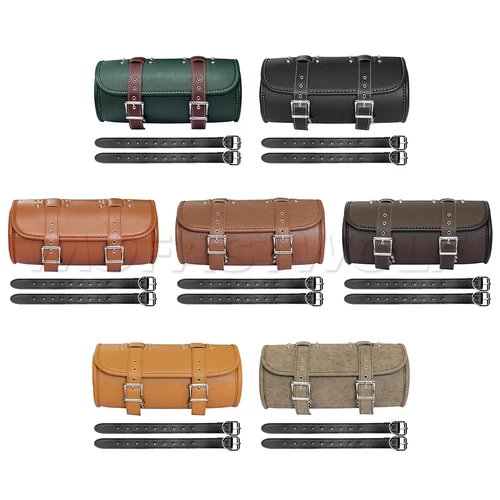 Imagen 2 del producto Bolsa de herramientas para motocicleta, bolsa enrollable para manillar de piel sintética, alforja impermeable, alforja lateral, paquete Retro Sissybar resistente al desgaste