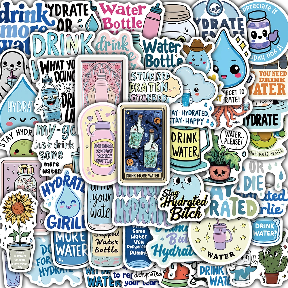 50PCS Stay Hydrated Stickers Laptop Hydro Flasks Phone Laptop Scrapbook Scooter Bike Holiday Gifts Transparent PET Decor Sticker