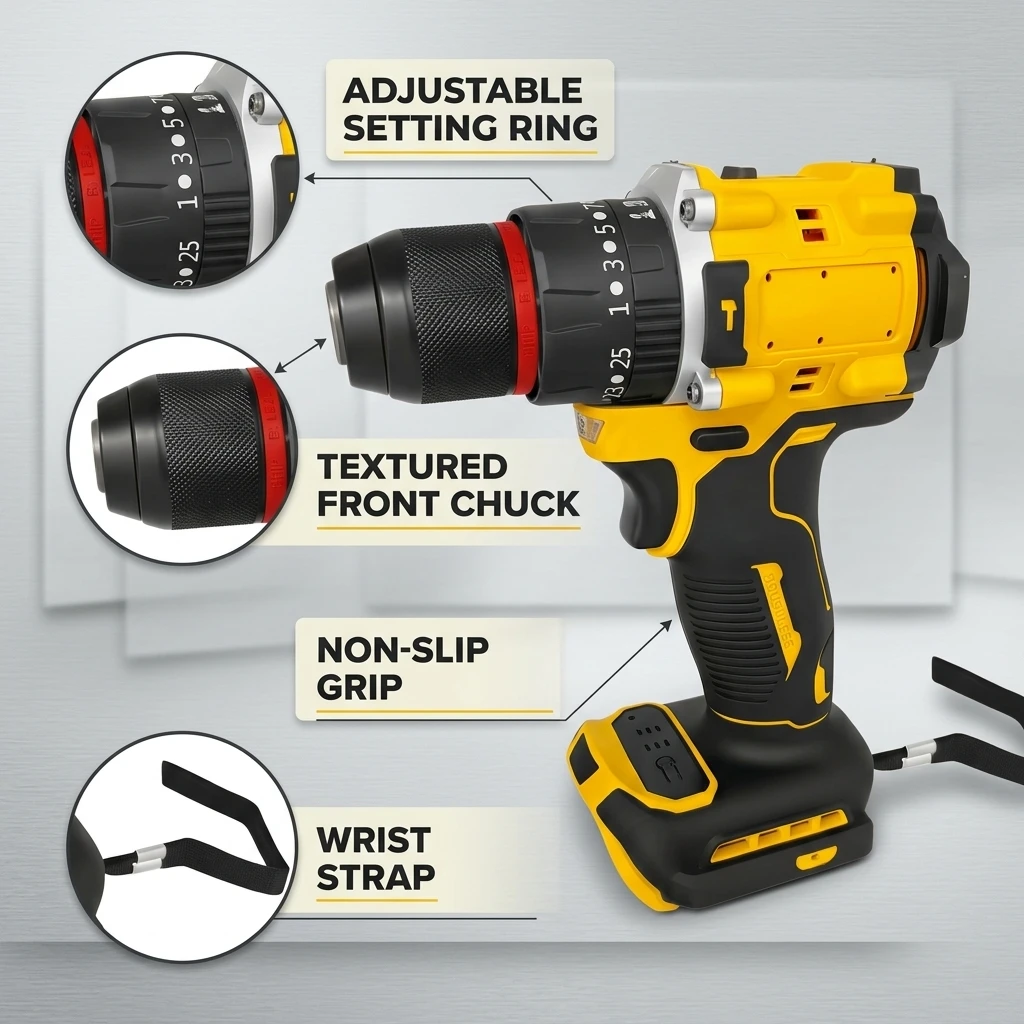 Cordless Brushless Impact Drill Electric Screwdriver Multi-Function Power Tools for 20V Battery pin DIY Home Renovation