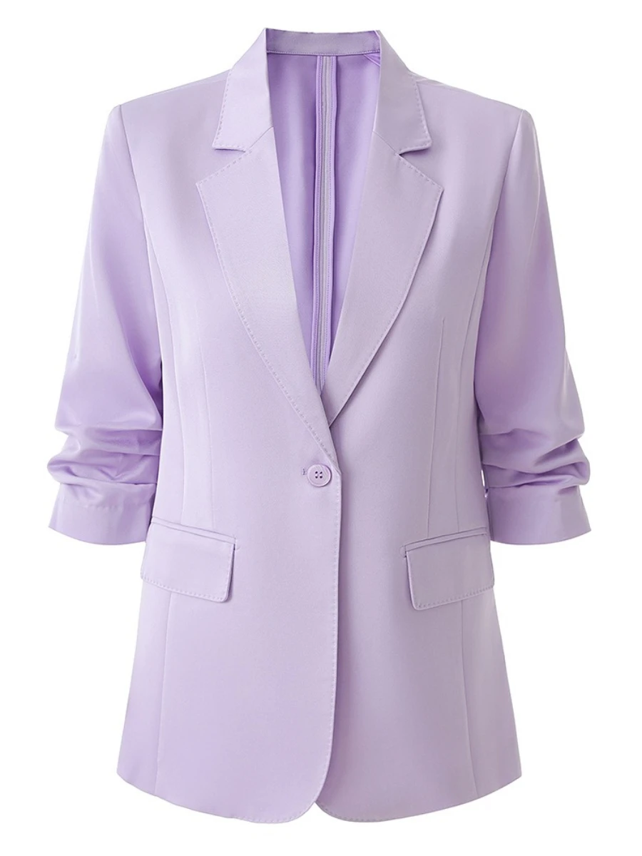 CHICEVER 基礎ミニマリストスタイルブレザー女性のためのノッチ襟半袖パッチワークボタンオフィスジャケット女性の夏の新