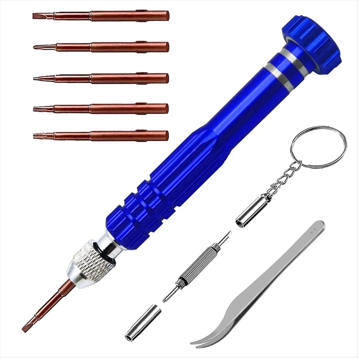 A72P 5 in 1 Mini Screwdriver, Glasses Screwdriver, Glasses Repair Kit, Magnetic Screwdriver Set for Watches Blue
