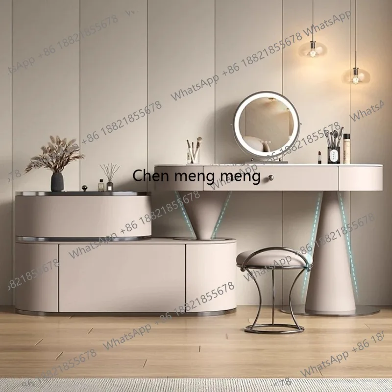

Luxury slate countertop leather Makeup vanity Toiletries illuminated makeup dressing table dressers desk with mirror Dresser