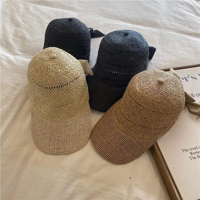 

Hand-woven fashion Straw Women Summer Thin Newsboy Cap Painter Rope Knitted Beret Mesh Breathable Beach straw hat