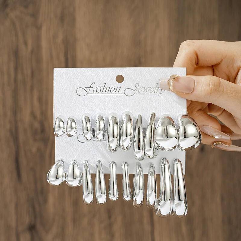 

10 pieces/set of new irregular shaped CCB lightweight women's earring set, C-shaped and teardrop, daily wear party gift