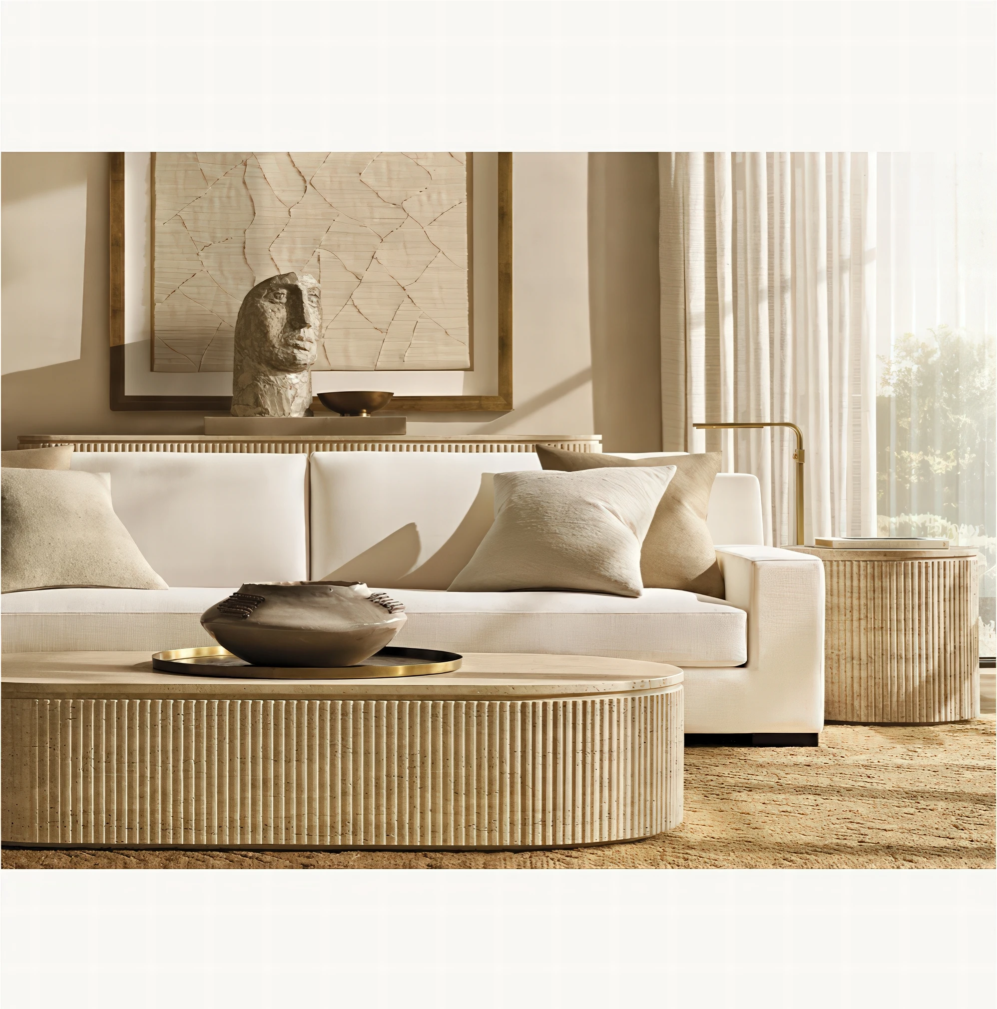 xx-RH MODENA TRACK ARM SOFA, Modern Fabric Upholstery with Bench Cushion Design, Neutral Tone Luxury Living Room Couch
