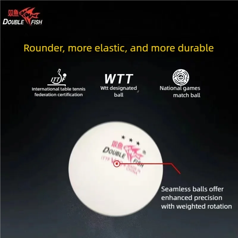 Double Fish V40+ 3-Star Ping Pong Balls - High Durability & Consistent Flight, WTT Event Ball, Lin Gaoyuan Edition for Match