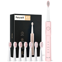 Fairywill Sonic Electric Toothbrush E11 Waterproof USB Charge Rechargeable Electric Toothbrush 8 Brush Replacement Heads Adult