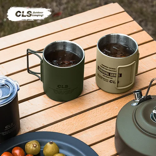 Imagen 2 del producto CLS Taza de agua plegable para exteriores, acero inoxidable 304, doble capa gruesa, 320ml, aislamiento para acampar, taza de té, taza de café