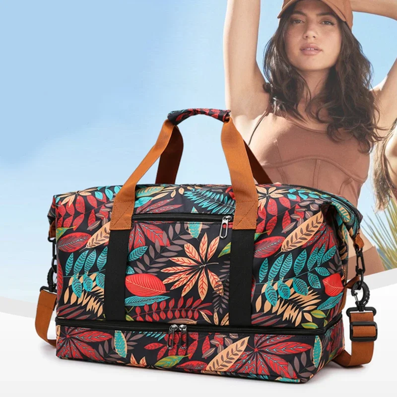 

Travel Bag Women's Handbag Flower Print Waterproof Large Size Luggage Fitness Dry Wet Separation Duffle Bag Weekend Bag