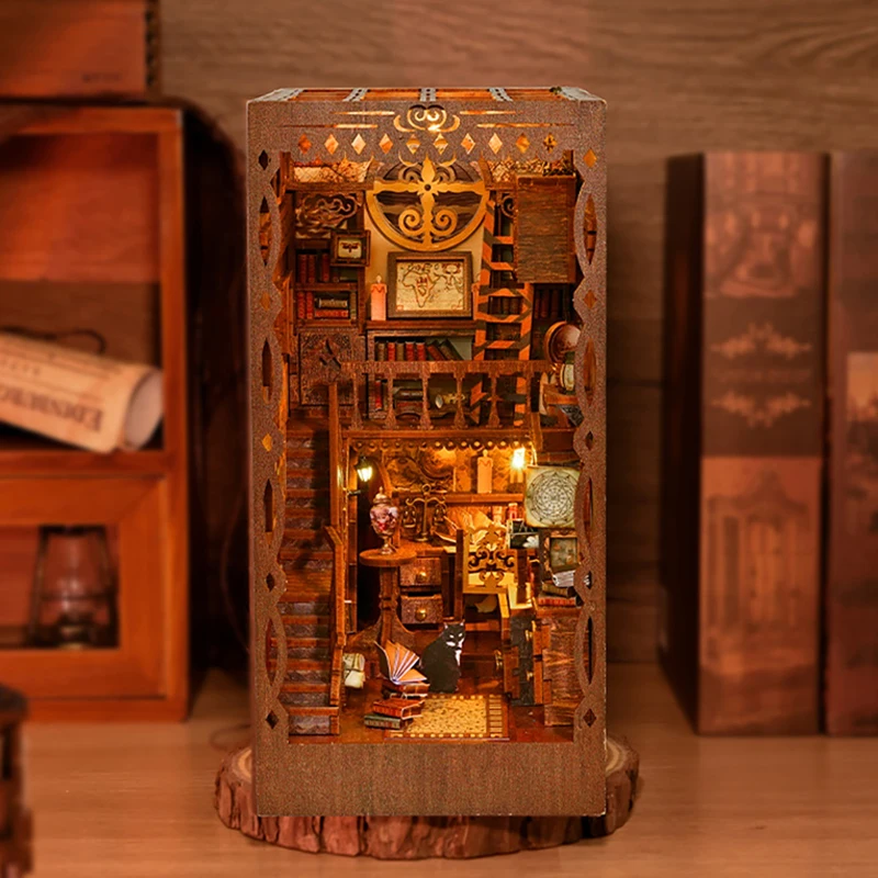 

Retro DIY Book Nook Kit Wooden Miniature Doll House With Furniture 3D Puzzle Bookshelf Insert Booknook Decor For Christmas Gifts