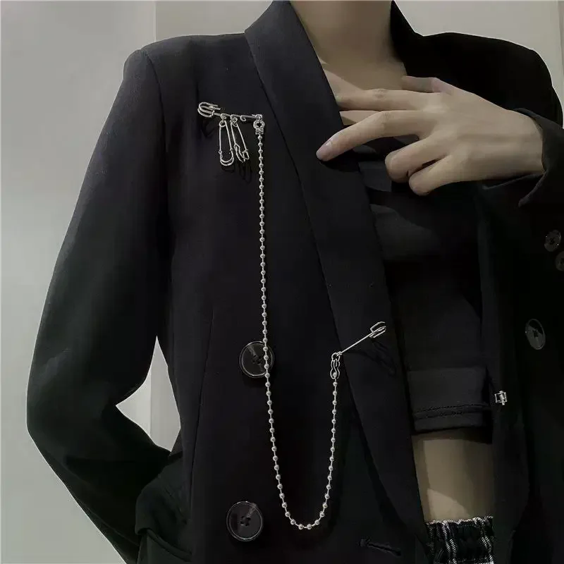 Metal Tassel Pin Chain Brooch For Women Men Suit Shirt Lapel Pin Clothing Accessories Jewelry Gift