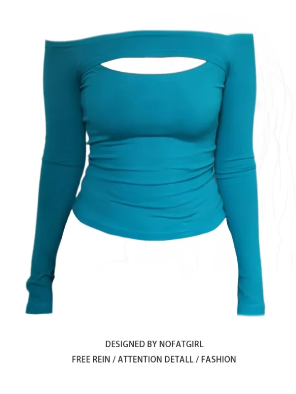 

Женская зимняя облегающая футболка больших размеров с одним открытым плечом и длинным рукавом, с вырезами, в корейском стиле, для повседневной носки