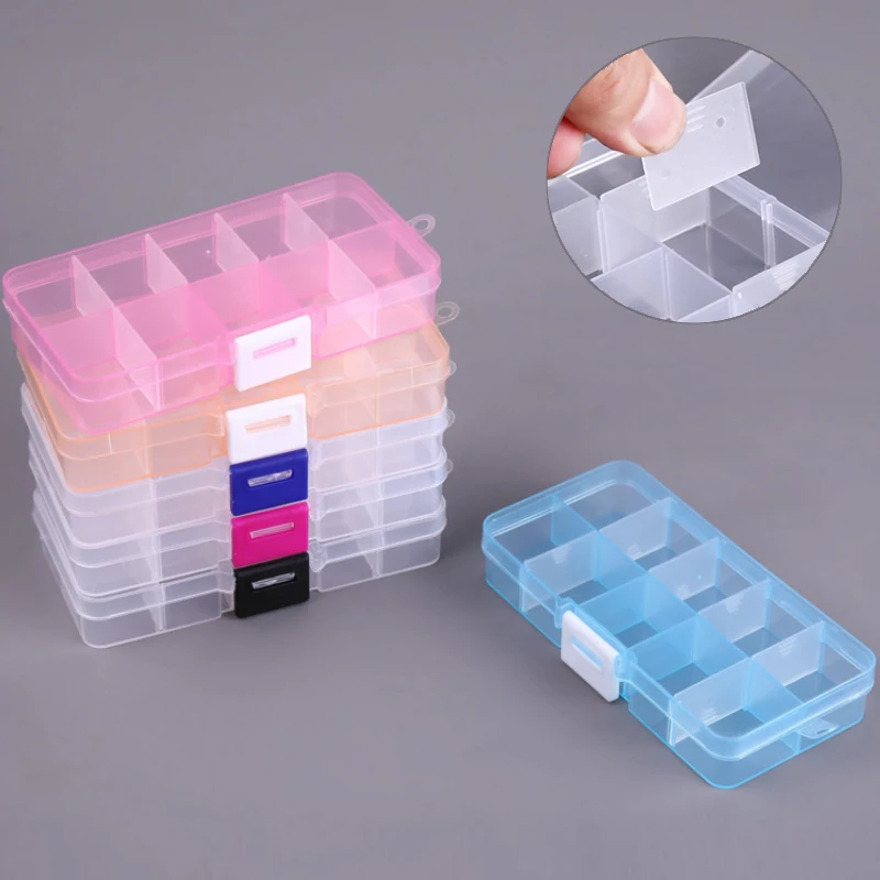 

1Pcs Square Transparent Plastic Storage Box Case 10 Slot For Pills Jewelry Beads Earring Case Organizer