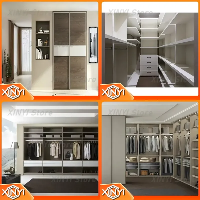 Folding Cupboard Sachet Wall Cabinet for Soft Closing Sliding System Melamine Metal Walk-in Wardrobe