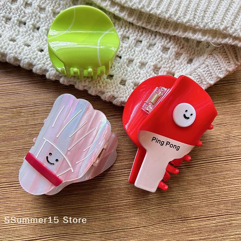 

【R】Acetic Acid Tennis Racket Design Hair Caw Shark Clip, Fashionable Headwear Accessory For Girls