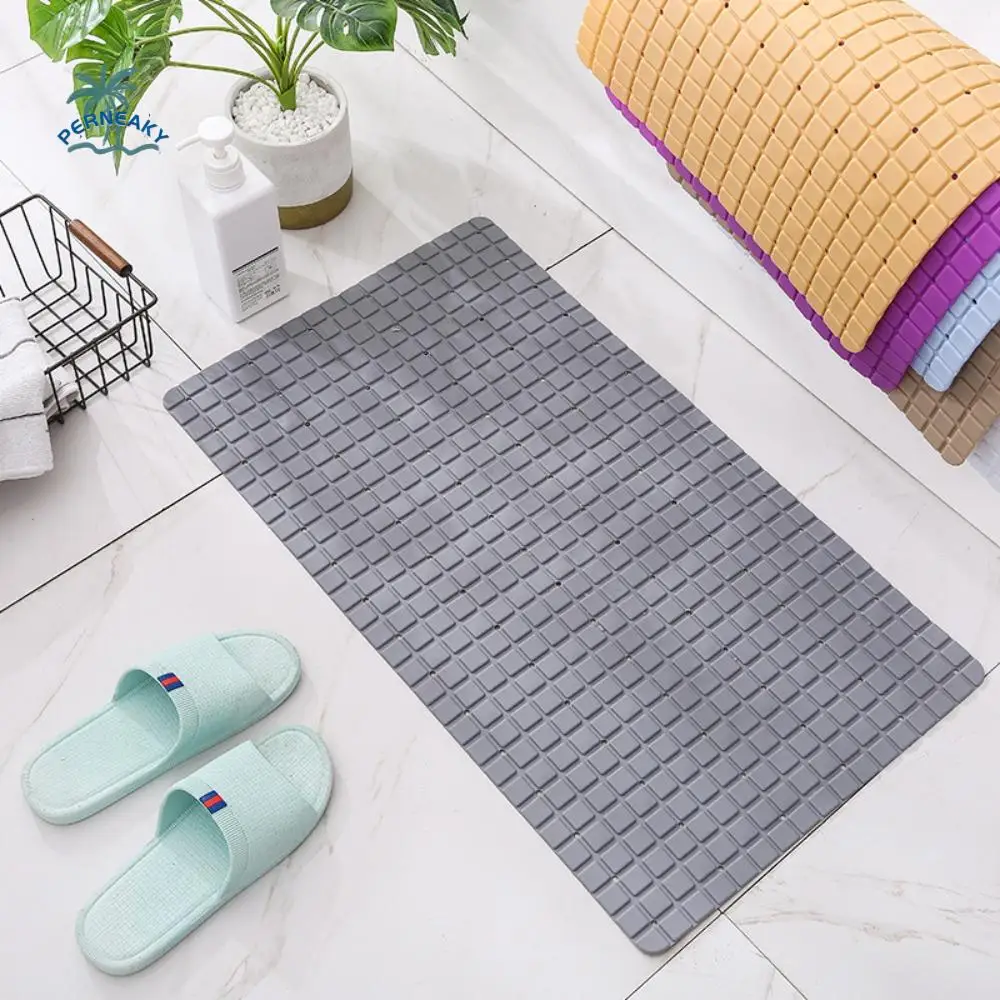 

Soft Non-slip Shower Carpet with Suction Pad Square Bathtub Mat Grid Texture Comfortable Bathroom Pad Shower Bath