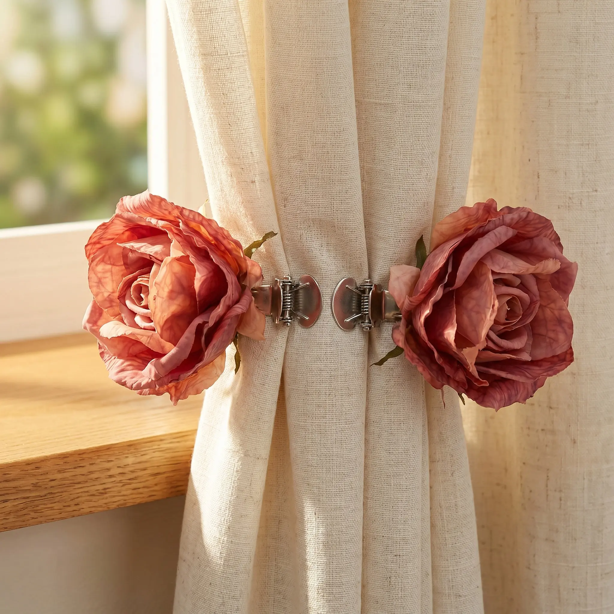 2Pcs Flower Curtain Tiebacks Clip Set Decorative Drapery Holdbacks for Home Hotel Window Curtains Easy Install No Tools Required