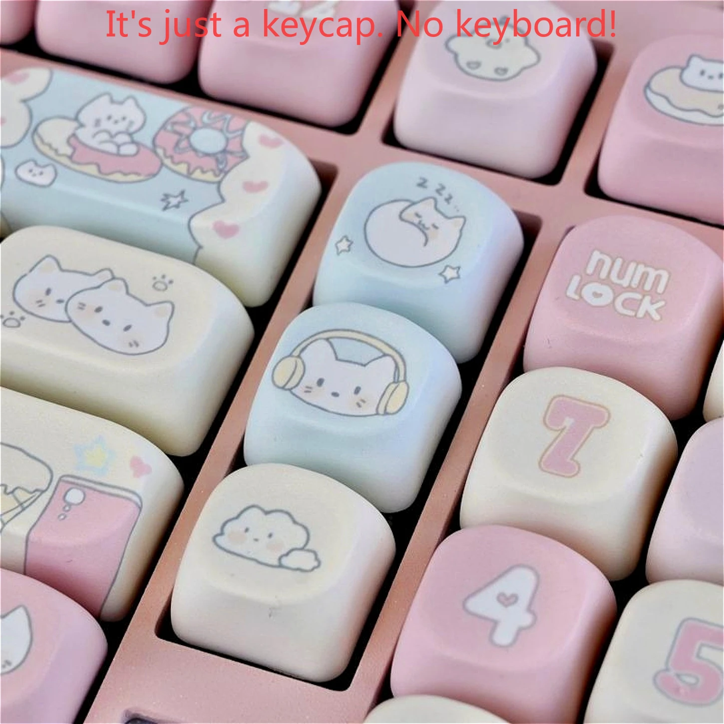 MOA Cute Rock Kitten Pink Keychain Kit PBT 130 Key Compatible 60/64/84/98/108 Personalized Mechanical Keyboard