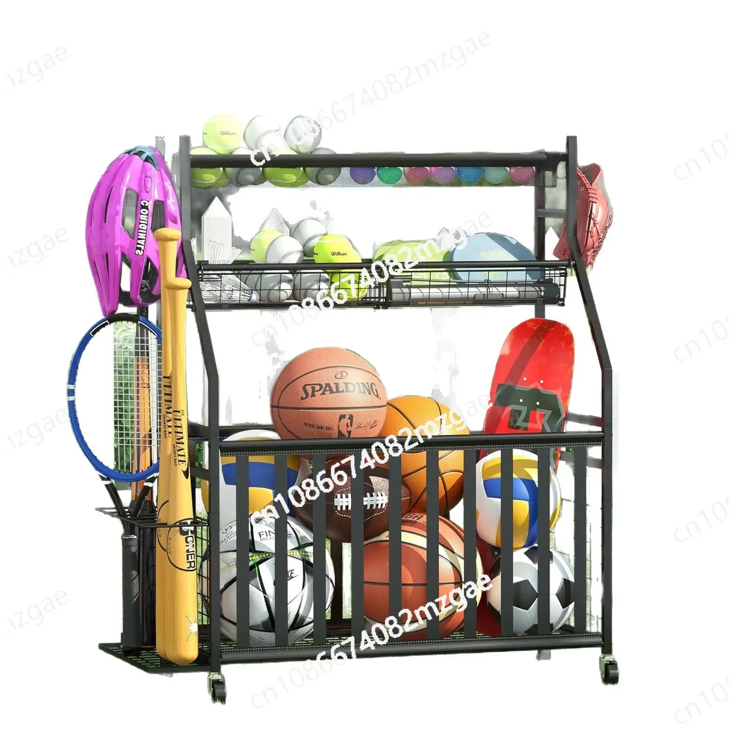 Sports Equipment Storage Bag Integrated Ball Rack Sports Ball Storage Rack with Wheels Ball Storage Bag with Baseball Bat Rack