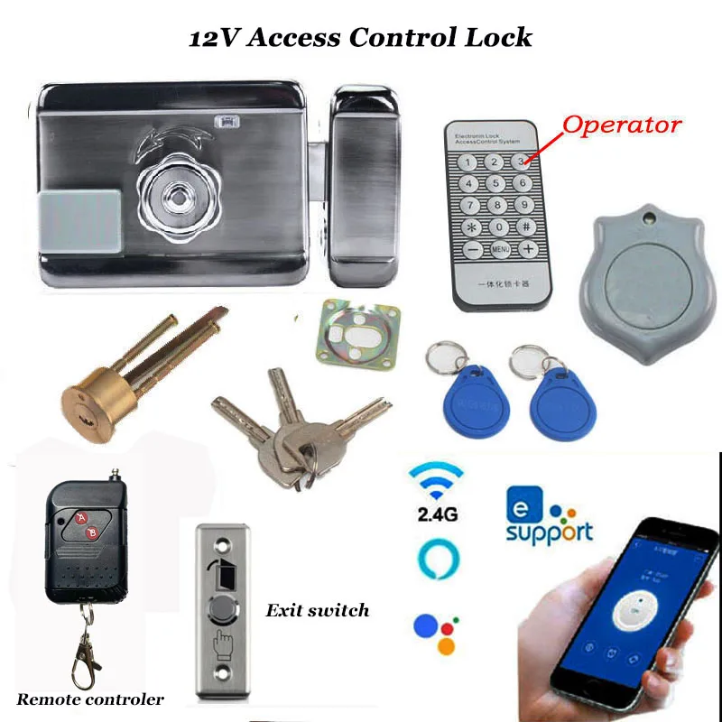 

Intelligent Electric Lock Swing Door Lock With 433mhz Remote Controller Exit Switch Use With Video Doorbell BUilding automation