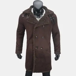 Winter Men's Long Trench Fleece Coat Suede Faux Fur Coats Men Double Breasted Clothing Male Warmth Cold Protection Jacket S-5XL